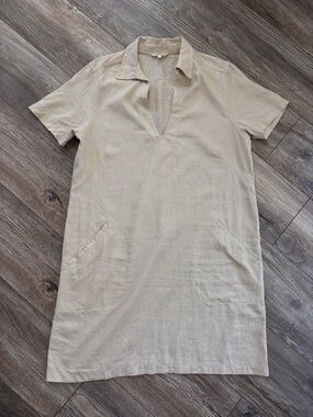 Linen Short-Sleeve Shift Dress